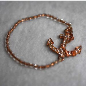 Anchor's Away Rose Gold Rhinestone Accent Beaded Stretch Like New Bracelet